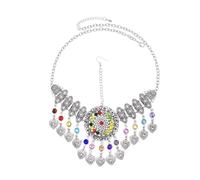 Catena etnica sulla fronte da donna in stile alieno - Copricapo con nappe a cuore color pesca con design antico cavo for Hanfu e abiti tradizionali(Silver)