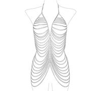 Catena for il corpo con nappa for donna, collana con reggiseno bikini sexy, catena for la vita, imbracatura dorata for feste in spiaggia, discoteca, copricostume, regali(Silver)
