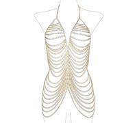 Catena for il corpo con nappa for donna, collana con reggiseno bikini sexy, catena for la vita, imbracatura dorata for feste in spiaggia, discoteca, copricostume, regali(Gold)