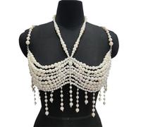 Catena for il corpo con scialle di perle artificiali, collane multistrato, gioielli eleganti, imbracatura for le spalle, catene for il corpo, accessori