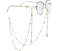 Catena for occhiali da vista uomo con stella e luna solida, collana a catena for alla moda(Gold)