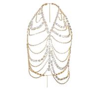 Catena for reggiseno estivo da donna, con strass, for discoteca, top, sexy, a strati, con nappe, catena for il corpo, bikini, gioielli, accessori for il petto(Gold)