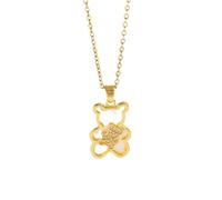 Catena in Acciaio Inox Cartoon Carino Hollow Zircone Orso Pendente Collane per Donne Uomini Adolescenti Moda Bella Collare Accessori