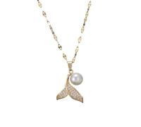 Catena in Acciaio Inox Classico Lucido Zircone Coda di Sirena Perla Pendente Collana per Le Donne Signora Vintage Gioielli Accessori Regali