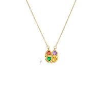 Catena in Acciaio Inox Romantico Colorato Cuore Zircone Quattro Trifoglio Charm Collane per Le Donne Ragazze Regali di San Valentino