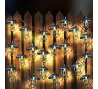 Catena luminosa solare a LED, lampada solare da esterno, decorazione da giardino, stile country, picchetto a batteria, argento, 30x LED bianco caldo, DxL 6x200 cm