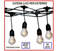 CATENA LUMINOSA 10 METRI ESTERNO E27 LUCI LAMPADA GAZEBO 10 PORTALAMPADA