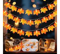 Catena luminosa 3 m, con 20 LED, per autunno, per Halloween, decorazione autunnale, foglie d'acero, catena luminosa a batteria con timer, foglia d'acero artificiale per Halloween