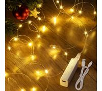 Catena luminosa a batteria, 10 m, 100 LED, piccolo filo d'argento, per interni ed esterni, batteria con timer, 8 programmi per feste, regali di Natale, illuminazione per Halloween, camera da letto