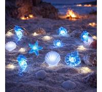 Catena luminosa a batteria, 2 m, 20 LED, con timer, conchiglie, catena luminosa per cameretta dei bambini, decorazione marittima per feste, camera da letto, Natale, matrimonio, bagno, decorazione