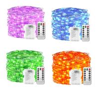 Catena luminosa a batteria, 4 pezzi, blu/verde/viola/arancione, 100 LED, 10 m, 8 modalità, telecomando, timer, dimmerabile, Natale