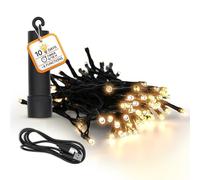 Catena luminosa a batteria ricaricabile tramite USB, fino a 10 giorni, durata della luce con timer, 100 LED su 7,4 m, luce decorativa per esterni, luce bianca calda, con 8 funzioni, illuminazione