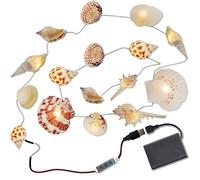 Catena luminosa a conchiglia, catena luminosa a LED marittima con scatola della batteria, 20 LED, luce bianca calda, conchiglie vere, illuminazione creativa USB fai da te per Halloween, decorazione