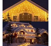 Catena Luminosa a Esterni a Bassa Tensione , Lunga 10 Metri con 400 LED, 8 Modalità con Timer, Tenda Luminosa Natalizia Impermeabile per Esterni/Interni, Adatta per Tetti, Balconi, Giardini, Feste