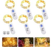 Catena luminosa a LED con timer, 6 pezzi, 2 m, 20 LED, alimentata a batteria, in rame, per camere, interni, Natale, esterni, feste, matrimoni, fai da te