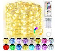 Catena luminosa a LED per esterni, batteria e USB, RGB e luce bianca calda, con batteria, 5 m, 50 LED Fairy Lights con telecomando, per camera da letto, feste, matrimoni
