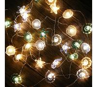 Catena luminosa con conchiglie - Catena luminosa a LED per interni, 30 luci USB alimentate a batteria, illuminazione esterna con telecomando, per bagno, balcone, Natale, decorazione marittima