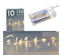 Catena luminosa con micro fili, a forma di stella, colore bianco caldo, argento, a batteria, illuminazione natalizia (1 x 10 LED a forma di stella)