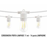 Catena luminosa cordoniera da esterno 11 metri 14 portalampade E27 IP54 B/N