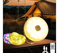 Catena luminosa da campeggio arrotolabile, 10 m, 4 in 1, impermeabile, portatile, con 12 modalità di illuminazione, 3000 mAh, ricaricabile, per tenda da campeggio, decorazione con telecomando