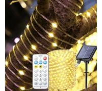 Catena luminosa di 300 microled 30 METRI led ad energia solare con picchetto a pannelli e USB cavo trasparente da esterno per albero di Natale decorazioni eventi matrimoni feste (calda 30 metri)