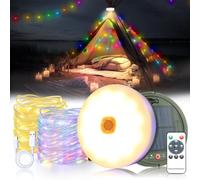 Catena Luminosa Esterno Solare 10M,2 in 1 RGB e Bianco Caldo Luci di Natale 12 Modalità Luci Stringa Natalizie,3600mAh,Lampada Campeggio Ricaricabile USB,luce tenda campeggio per Giardino,Casa,Cortile