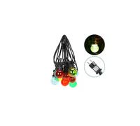catena luminosa led a basso voltaggio 10 lampadine colorate 6w 8mt,2700k,collegabile in serie,con ganci,ip44 da esterno,