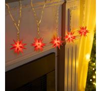 Catena Luminosa LED Con 5 Stelle Natale Rosso Bianco Caldo Leds 6 CM Ø Timer
