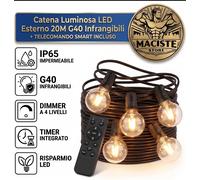 Catena Luminosa LED Esterno 20M Luci Giardino G40 Infrangibili + TELECOMANDO