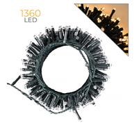 Catena di luci 41 metri da 1360 Led Mini Cluster Bianco Caldo con cavo verde e autospegnimento Wisdom