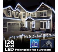 Catena Luminosa Natalizia 120Led Bianco Freddo cn Flash 9mt Esterno Prolungabile