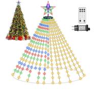 Catena luminosa per albero di Natale con stella, multicolore e bianco caldo, illuminazione natalizia per esterni, con 12 modalità timer, telecomando, catena luminosa per interni ed esterni