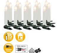 Catena luminosa per albero di Natale hellum Made in Germany, catena di candele a coste per albero di Natale per interni, 15 pezzi, catena luminosa bianco caldo, colore del cavo verde < 59 lumen 811513