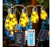 Catena Luminosa Solare Esterno con Telecomando| 10M 20 LED IP65 | 8 Modalità Luci Corda di Canapa Naturale | Impermeabile | per Feste, Giardino, Cortile, Balcone