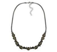 Catena maglia fiscale colore argento con schegge di quarzo fumé e perle di pl...