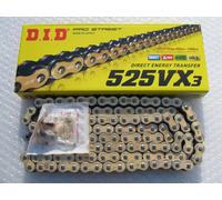 CATENA MOTO DID 525 VX3 ORO 120L Gold&Black X-RING GIUNTO da RIBATTERE e CLIP