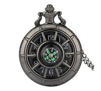 (catena nera da 80 cm) Orologio da tasca vintage con scheletro cavo, design a bussola, quadrante rotondo