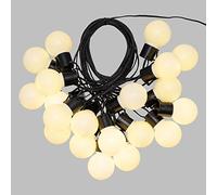 Catena Party 10 m, 20 lampadine Bianche Ø 50 mm, LED Bianco Caldo, Luce Fissa, Cavo Nero, 4,5V, Esterno
