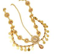 Catena per capelli indiana dai colori vivaci, con eleganti strass e nappe a moneta, per donne, copricapo da sposa, design unico, One Size, come descritto, come descritto