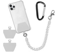 Catena per Cellulare Cavo a Spirale Flessibile Bianco, con Moschettone,Portachiavi Universale,con 2 Inserti Grigio, Compatibile con iPhone, Samsung, Huawei e Altri Smartphone