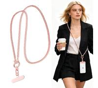 Catena per Cellulare Lunga in Metallo Lanyard Girevole 360° Regolabile Cordoncino con Anello a Dito e Gancetto in Acciaio Anti-Caduta come Gioiello Universale per iPhone 17 Pro 16 15 14 Donna Oro Rosa