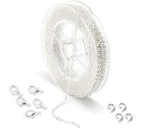 Catena per creazione di gioielli da 10 metri 2mm Collana placcata in argento Catena portacavi Catena in metallo con 50 anelli per saltare e 20 fermagli per aragosta per la creazione di gioielli