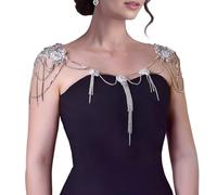 Catena per il corpo con nappe di cristallo luccicanti senza spalline regolabile gioielli da sposa per celebrazioni esibizioni e regali strass frangia spalla collana per esibizioni, Misura unica, come
