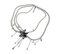 Catena per il corpo con perle adattabili con frange a goccia a più strati e design a petali in metallo per occasioni Accessorio floreale con perle in vita