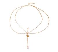 Catena per il corpo da donna, design a doppio strato con perle finte conchiglie stelle marine, per spiaggia, vacanze, feste, uso quotidiano, B, lega metall, Non pietra preziosa