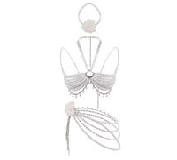 Catena per il corpo multistrato con perline per reggiseno gioielli collana girocollo con fiori vintage collare da sposa in vita bikini rave, reggiseni bralette