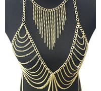 Catena per il corpo sexy Catena per il corpo sexy Elegante metallo Nappa lunga Catena per il corpo Imbracatura Collana da schiavo Reggiseno da spiaggia Catena per il corpo di gioielli per le donne (Colore del metallo : Colore argento) (A Gold color)