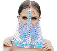 Catena per il viso da donna, maschera in maschera, catena per il viso, gioielli per il corpo, costumi per Halloween, cosplay e feste, Misura unica, Metallo