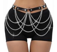 Catena per la pancia in pelle punk nera, alla moda, catena per il corpo a strati, catena gotica in pelle e metallo, accessori per ogni donna e ragazza.