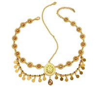 Catena per la testa indiana dai colori vivaci con eleganti strass e nappe a moneta per le donne accessori per capelli da sposa per feste nuziali, Misura unica, come descritto, come descritto